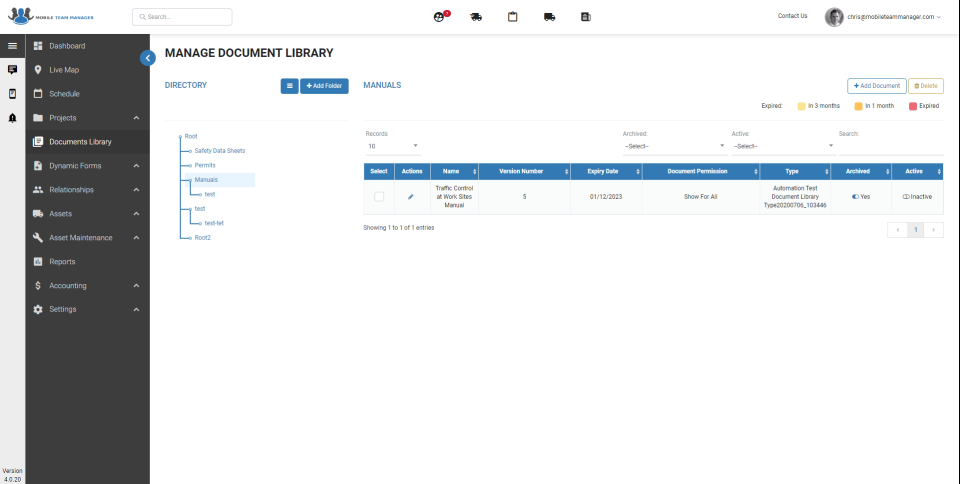 screenshot of Mobile Team Manager